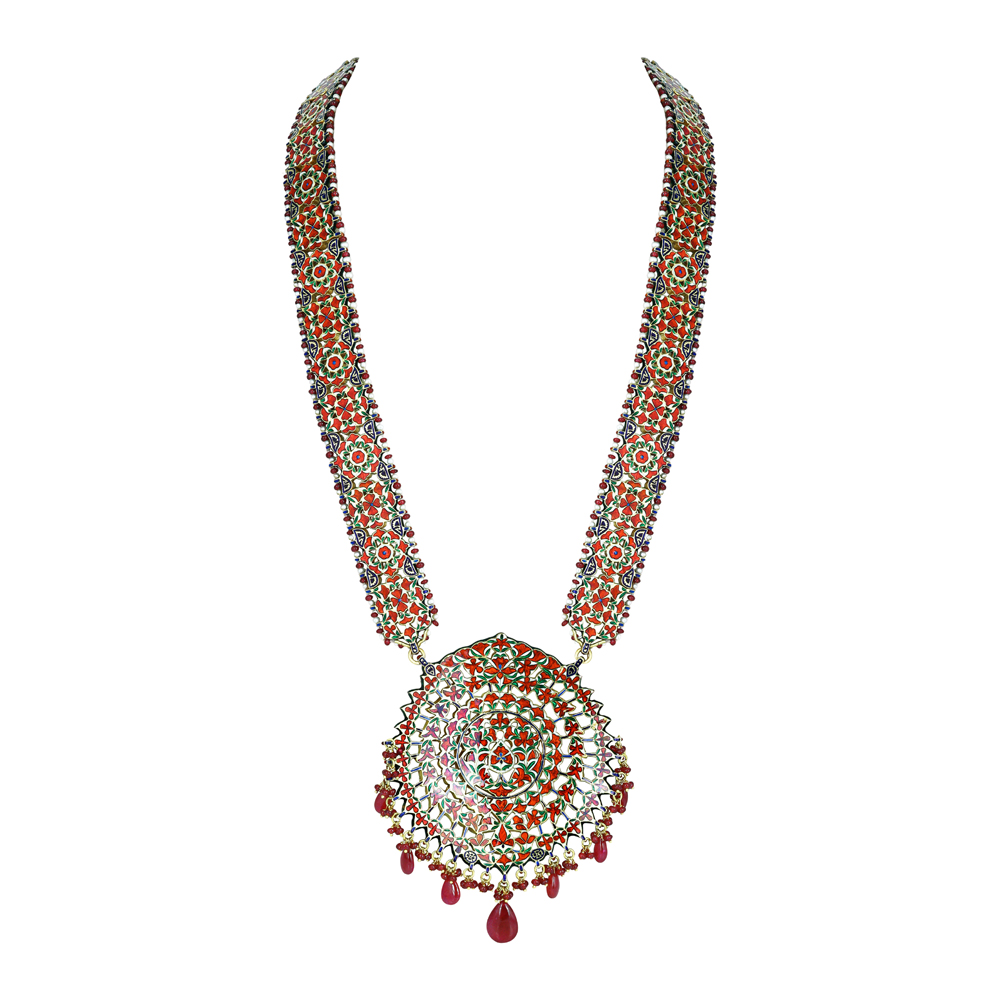 Ruby Beaded Polki Pendant with Intricate Circular Design